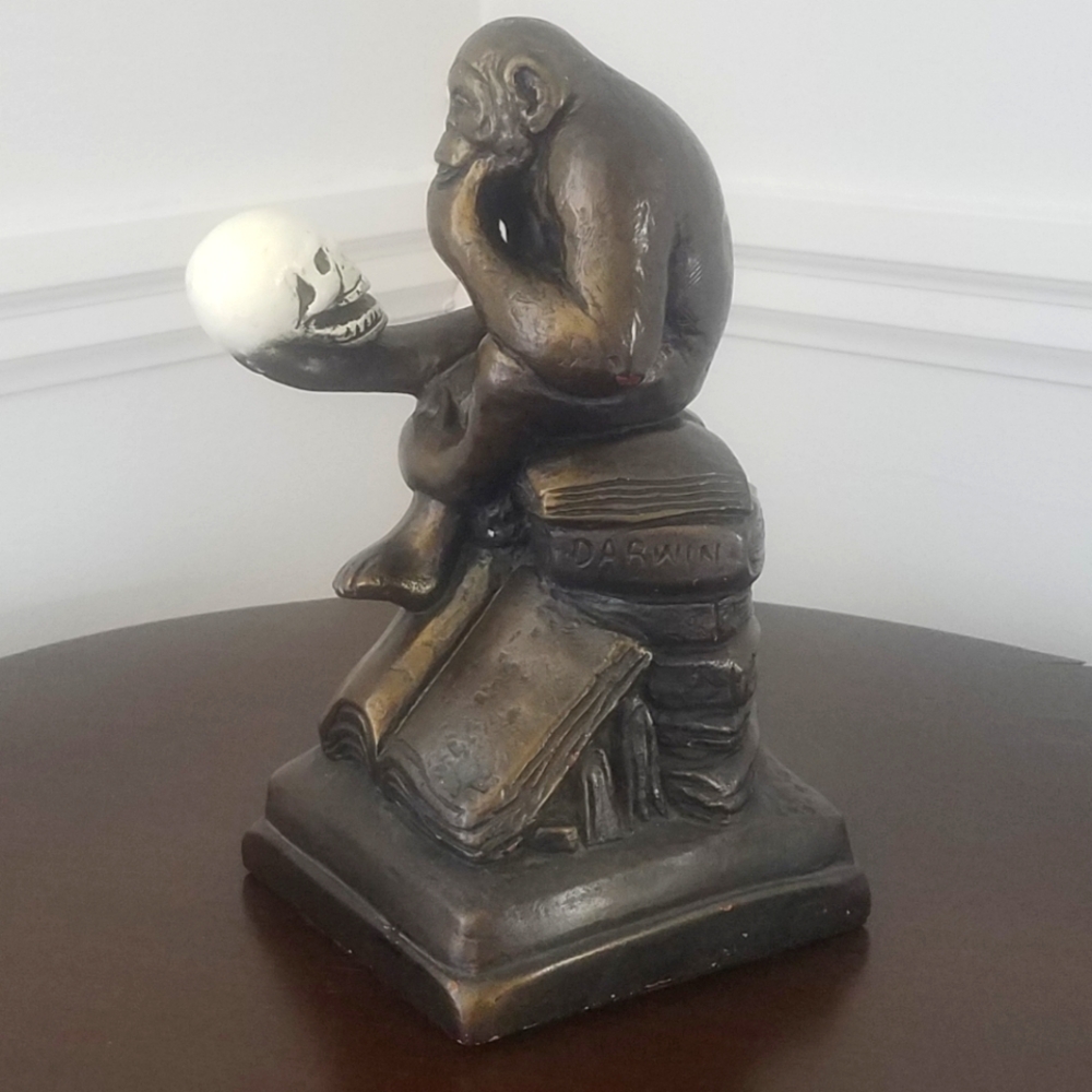 Vintage 60's Austin Productions Chalkware Darwin Ape Monkey Scull Thinker Statue